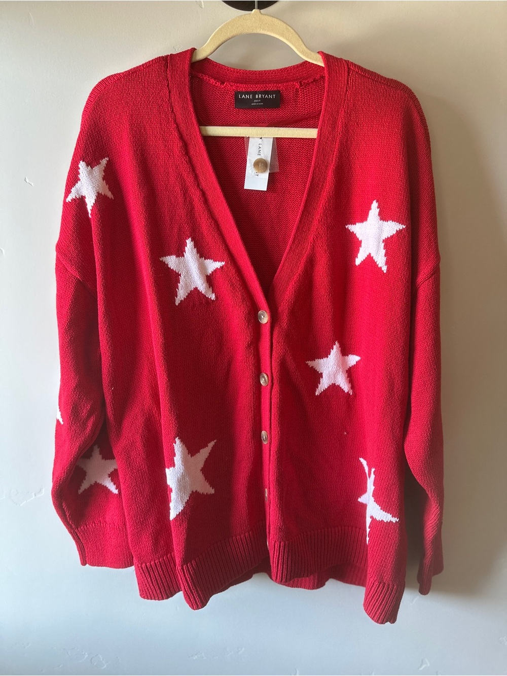 Lane Bryant Red Star-Print Button Cardigan